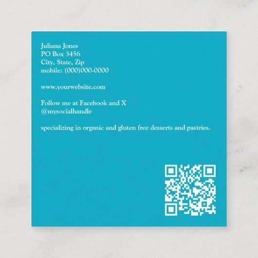 Cute Frosted Cupcake Bakery スクエア名刺 (裏面)