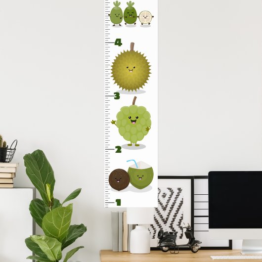 Cute fruit cartoon illustration growth chart ポスター (ホームオフィス)