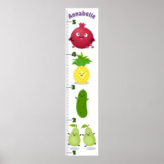 Cute fruit cartoon illustration growth chart ポスター (正面)