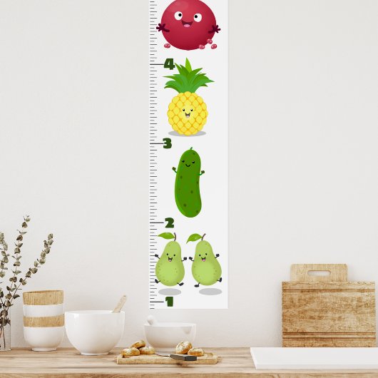 Cute fruit cartoon illustration growth chart ポスター (キッチン)