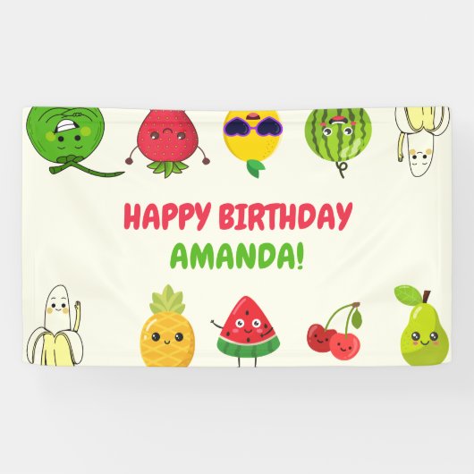 Cute Fruit Funny Kids Birthday Party Signs Banner 横断幕 (横)