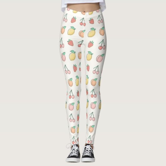 Cute Fruit Pattern Playful Summer Aesthetic レギンス (正面)