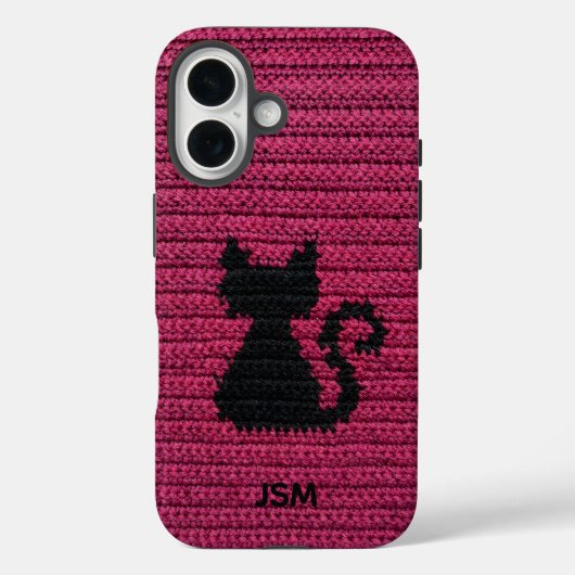 Cute Fuchsia Crochet Cat Custom Initial Monogram   Case-Mate iPhoneケース (裏面)