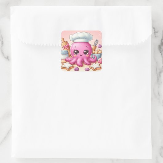 Cute fun baking baby octopus stickers スクエアシール (バッグ)