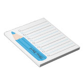 Cute Fun Blue Pencil Lined Personalized Teacher ノートパッド (アングル)