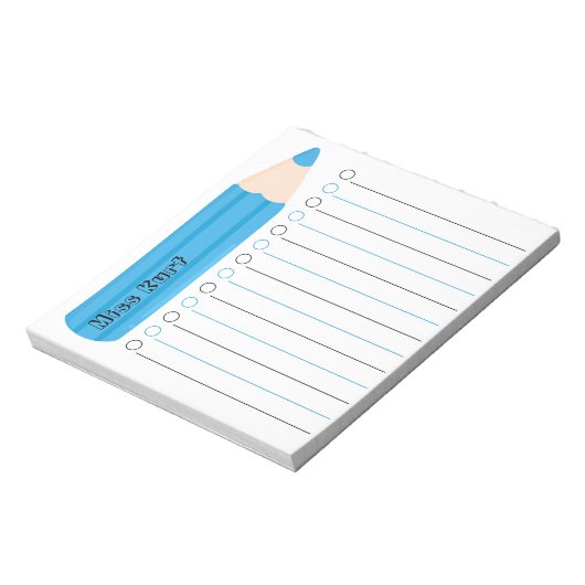 Cute Fun Blue Pencil Lined Personalized Teacher ノートパッド (回転)
