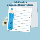 Cute Fun Blue Pencil Lined Personalized Teacher ノートパッド