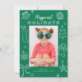 Cute Fun Doodles Green Christmas Photo シーズンカード (正面)
