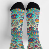 Cute Fun Fish & Colorful Ocean Vibes ソックス (上部)