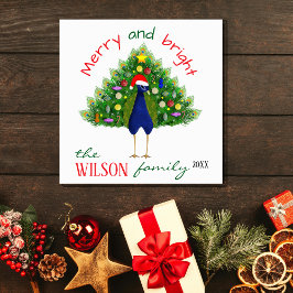 Cute Fun Merry and Bright Christmas Tree Peacock シーズンカード