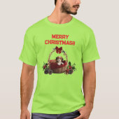 Cute Fun Merry Christmas Puppy Basket Tシャツ (正面)