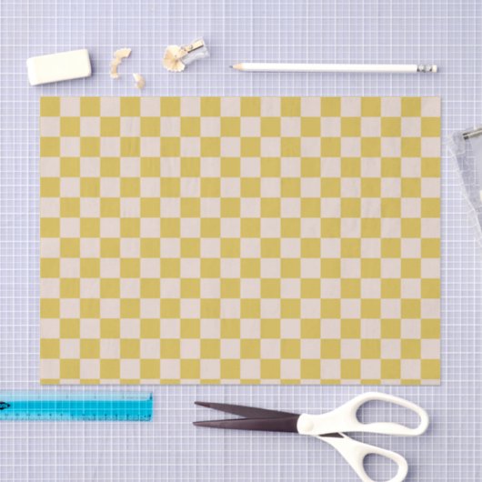 Cute Fun Modern Checkerboard Yellow Geometric 薄葉紙 (クラフト)