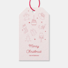 Cute Fun Pink Red Hand Drawn Christmas ギフトタグ
