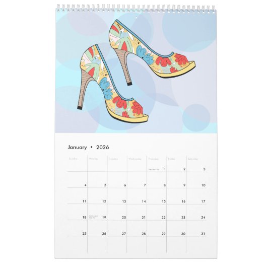 Cute Fun Shoe Calendar カレンダー (1月 2026)