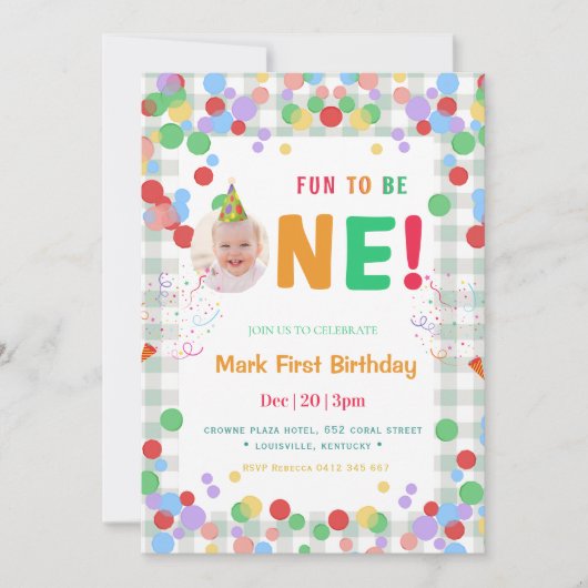 Cute Fun to Be One Photo First Birthday 招待状 (正面)