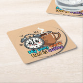 Cute Funny Alarm Clock Coffee Coaster スクエアペーパーコースター (アングル)