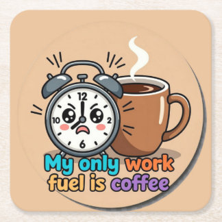 Cute Funny Alarm Clock Coffee Coaster スクエアペーパーコースター