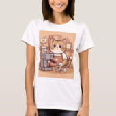 Cute Funny Barista Cat with Coffee T-shirt Tシャツ (正面)