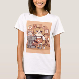 Cute Funny Barista Cat with Coffee T-shirt Tシャツ