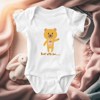 Cute Funny Bear With Me Baby Shower Personalized  ベビーボディスーツ