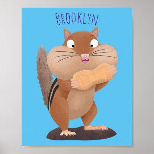 Cute funny big cheeks chipmunk cartoon  ポスター