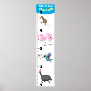 Cute funny birds cartoon growth chart ポスター