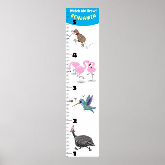Cute funny birds cartoon growth chart ポスター (正面)