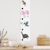 Cute funny birds cartoon growth chart ポスター (キッチン)