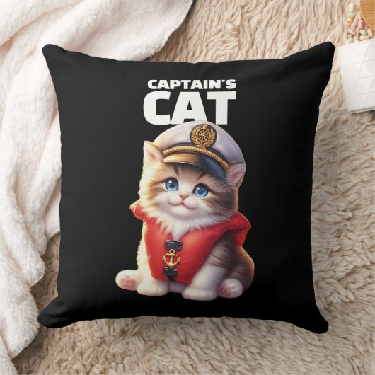 Cute Funny Captain's Cat in a Captain's Hat クッション (ブランケット)