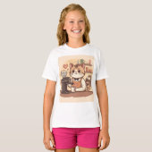 Cute Funny Cartoon Barista Cat Kid's T-shirt Tシャツ (正面フル)