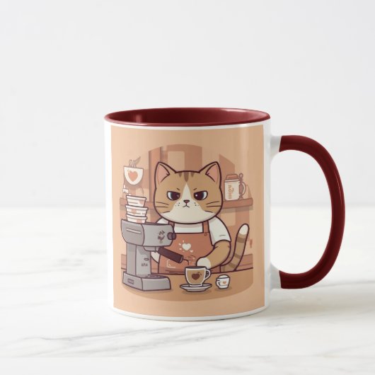 Cute Funny Cartoon Barista Cat Mug マグカップ (右)