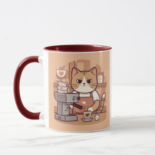 Cute Funny Cartoon Barista Cat Mug マグカップ (左)