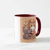 Cute Funny Cartoon Barista Cat Mug マグカップ (正面右)