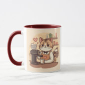 Cute Funny Cartoon Barista Cat Mug マグカップ (左)