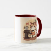 Cute Funny Cartoon Barista Cat Mug マグカップ (正面右)