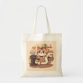 Cute Funny Cartoon Barista Cat Tote Bag トートバッグ