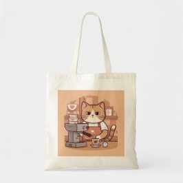 Cute Funny Cartoon Barista Cat Tote Bag トートバッグ