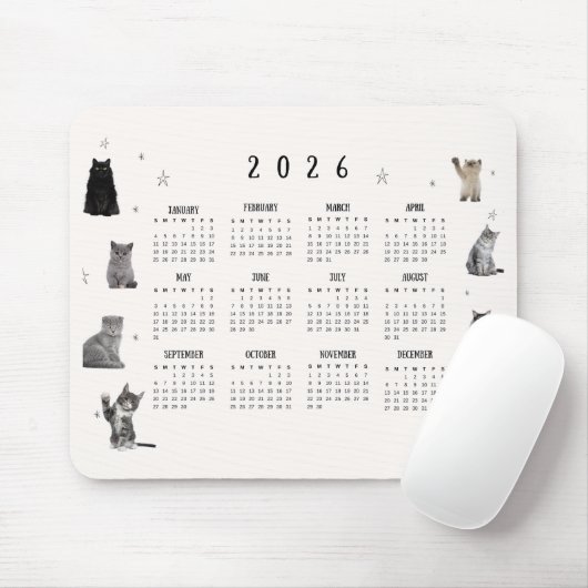 Cute Funny Cat 2026 Calendar マウスパッド (マウス)