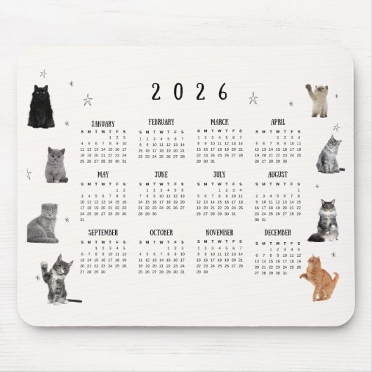 Cute Funny Cat 2026 Calendar マウスパッド (正面)