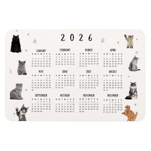 Cute Funny Cat 2026 Calendar マグネット (横)