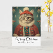 Cute Funny Cat in Costume Merry Christmas  カード (黄色い花)