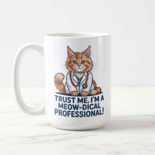 Cute Funny Cat Medical Pun Illustration コーヒーマグカップ (左)