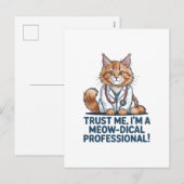 Cute Funny Cat Medical Pun Illustration シーズンポストカード (正面/裏面)