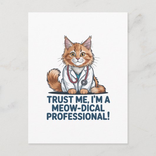 Cute Funny Cat Medical Pun Illustration シーズンポストカード (正面)