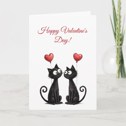 Cute Funny Cat Valentine Folded Greeting Card カード (正面)
