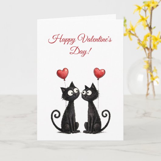 Cute Funny Cat Valentine Folded Greeting Card カード (黄色い花)