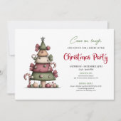 Cute Funny Christmas Tree Cartoon Party Invitation 招待状 (正面)