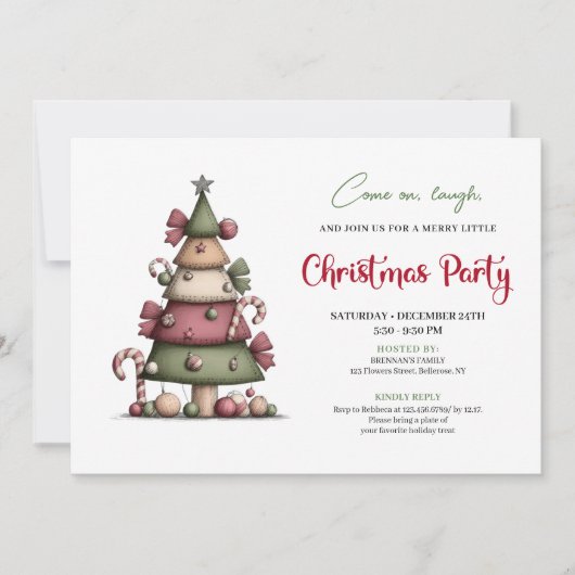 Cute Funny Christmas Tree Cartoon Party Invitation 招待状 (正面)