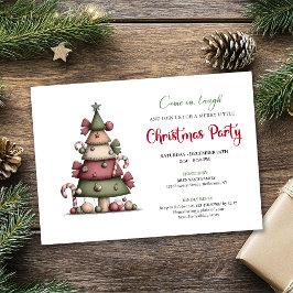 Cute Funny Christmas Tree Cartoon Party Invitation 招待状