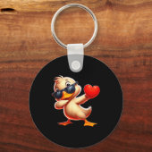 Cute Funny Cool Duck Dabbing Heart Valentines Day  キーホルダー (正面)